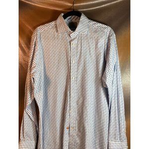 Thomas Dean button down‎ check blue dress Shirt size M. Box W